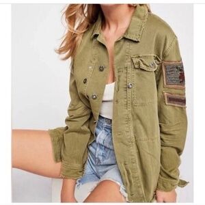 Free People Embellished Military Shirt Jacket